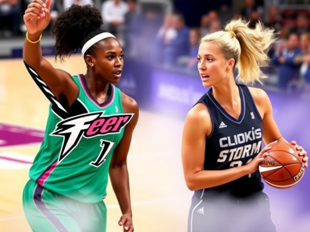 Indiana Fever guard Caitlin Clark attempts a shot vs Storm