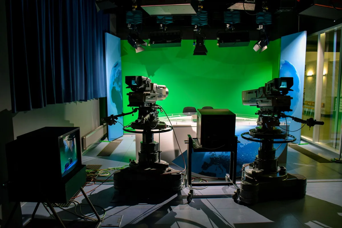 Professional film production equipment and camera setup on a movie set.