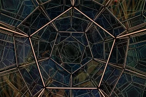 Abstract mathematical visualization of the number 165 with geometric shapes and prime factor symbols