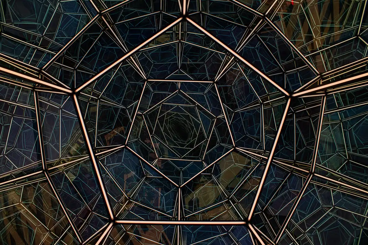 Abstract mathematical visualization of the number 165 with geometric shapes and prime factor symbols