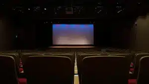 Audience members watching a film premiere at a prestigious European festival
