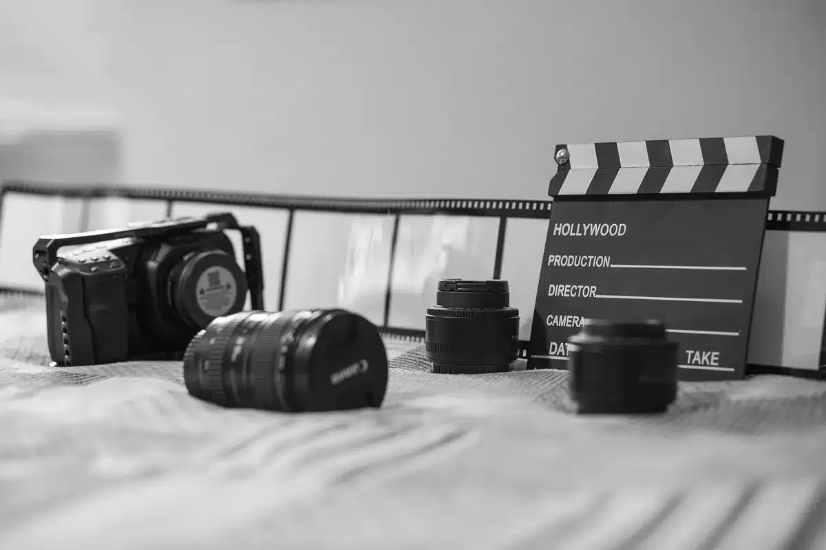 Director's chair and clapperboard on a film set, ready for production